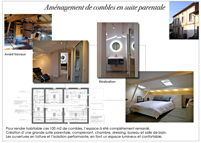 Architecture et décoration d'intérieur: Aménagement de combles en suite parentale